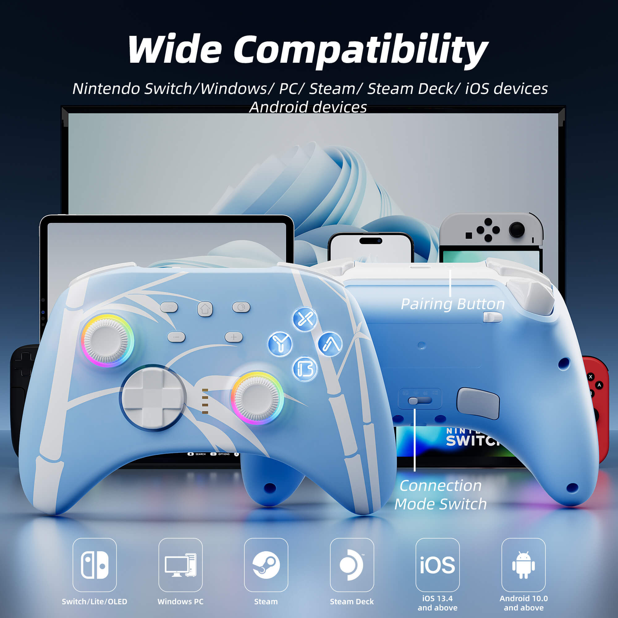 Mytrix Wireless Pro Controllers with Hall Effect Joysticks/Hall Trigger (No Drift), Blue Bluetooth Controller for Nintendo Switch Mytrix Wireless Pro Controllers with Hall Effect Joysticks/Hall Trigger (No Drift), Blue Bluetooth Controller for Nintendo Switch